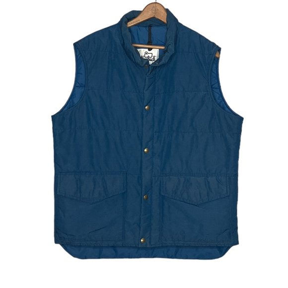 Vintage 60s 70s Woolrich Men's Large L Blue Cotton Blend Puffer Vest Jacket‎ - Picture 1 of 3